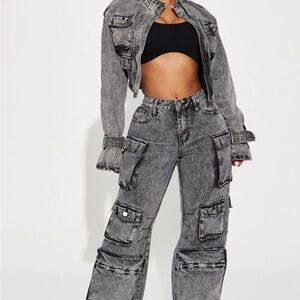 Fashion Nova Black Cargo Jeans with Multiple Pockets